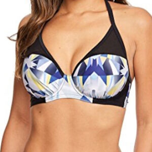 FIGLEAVES women's bathing suit top full coverage underwire black blue size 30I